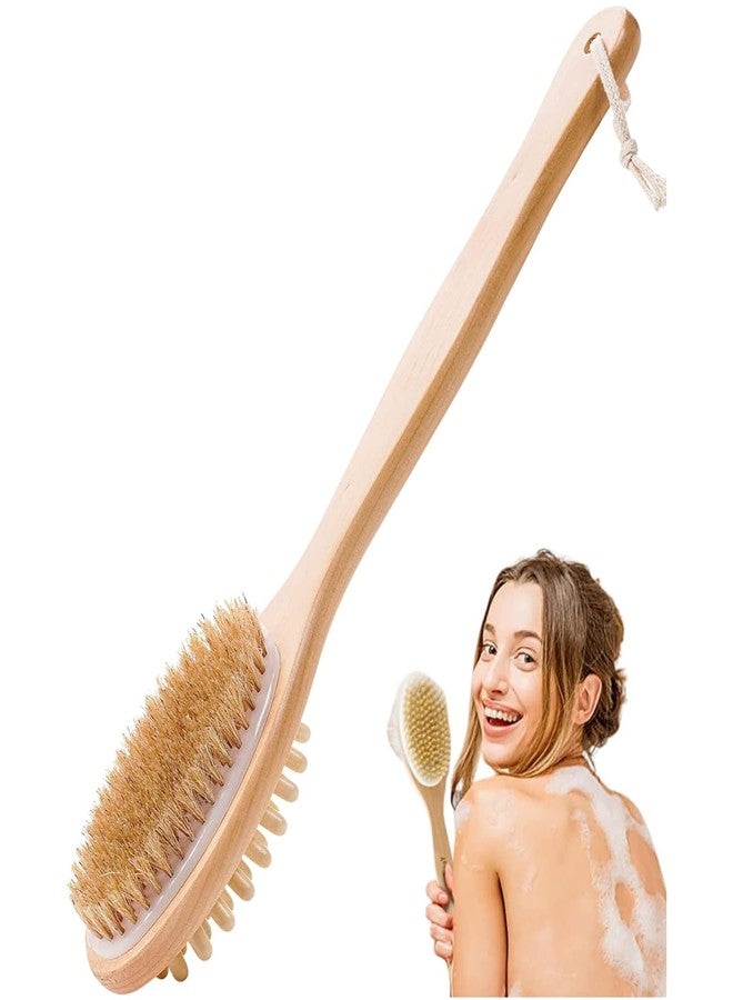 SUNDAY 2 in 1 Shower Brush with Long Handle, Soft Natural Bristles, Gentle Exfoliation, Back & Body Scrubber - Image 1