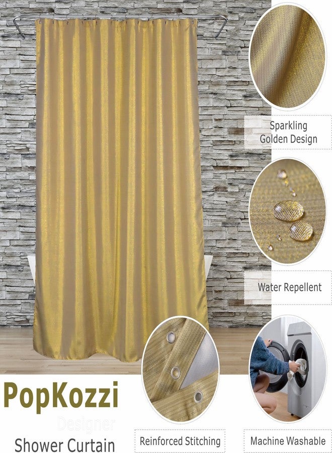 Popkozzi Gold Extra Long Shower Curtain: 84 Inch Glitter Sparkle Bling Fabric Decorative Shower Curtain - Waterproof Washable Luxury Elegant Fancy Glam Metallic Shimmer Bath Curtain - 72x84 - Image 2