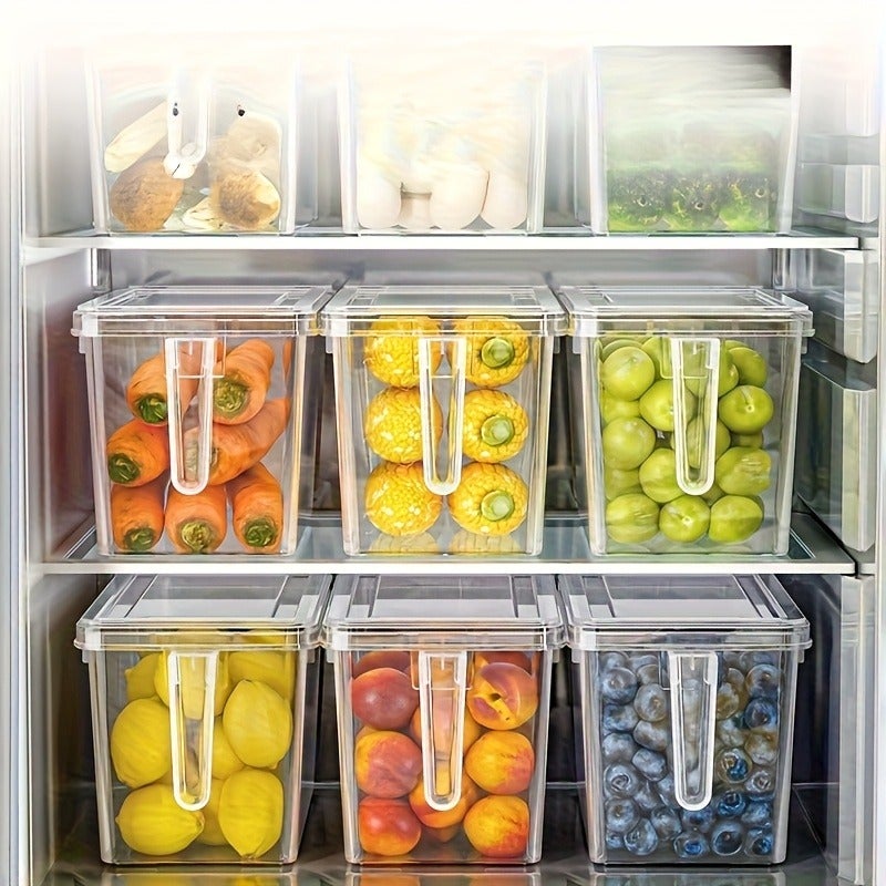 8pcs Set [4pcs Lids And 4pcs Containers] Extra Large Storage And Fresh-Keeping Boxes, Suitable for Fruits, Vegetables, Eggs, And Other Food Storage Containers, Stackable And Reusable, with Lid And Hand-Carry Design, Convenient to Take - Image 3