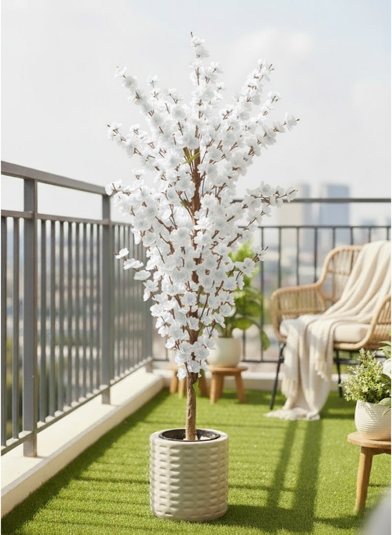 شجرة مشمش صناعية بالزهور البيضاء في أصيص أنيق – ديكور طبيعي للمنازل والمكاتب