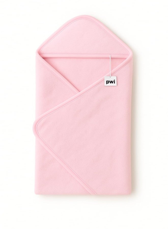 PWI Ultra Soft Baby Wrapper for 0-6 Months | Hooded Blanket | Lightweight & Breathable | Super Cozy Cloudy Fabric | 30x30 Inch (Pastel Pink) - Image 1