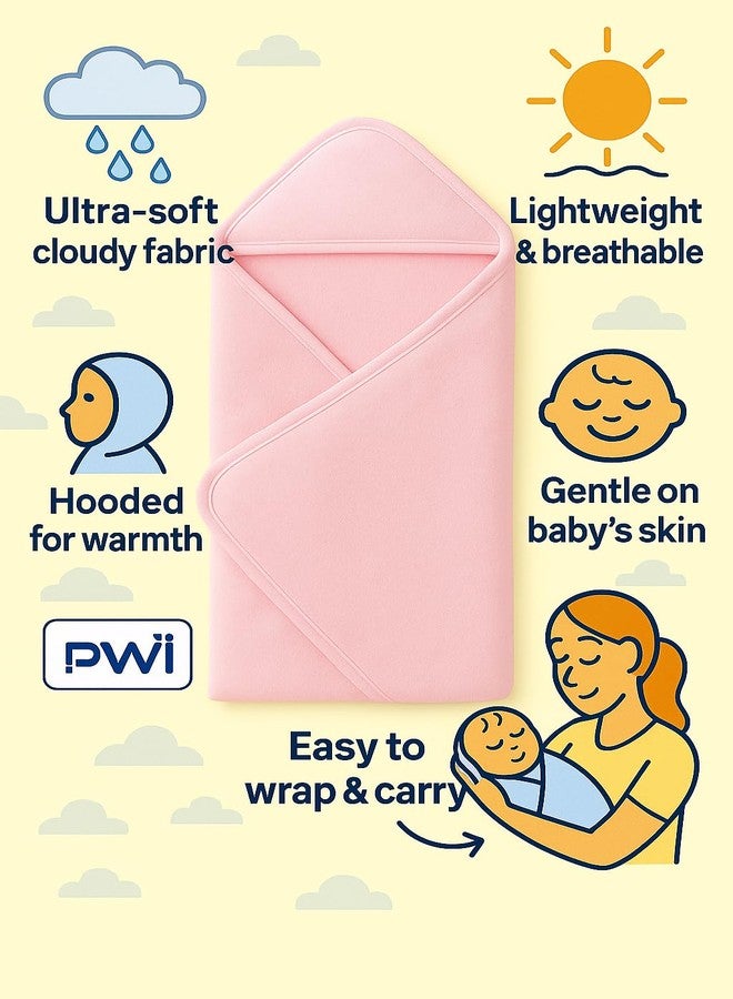 PWI Ultra Soft Baby Wrapper for 0-6 Months | Hooded Blanket | Lightweight & Breathable | Super Cozy Cloudy Fabric | 30x30 Inch (Pastel Pink) - Image 4