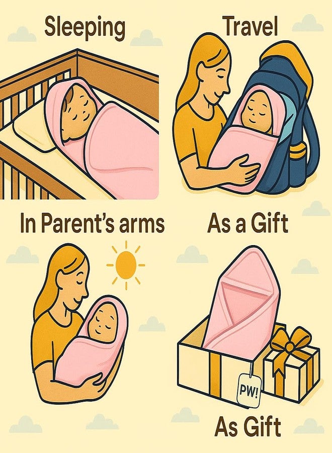 PWI Ultra Soft Baby Wrapper for 0-6 Months | Hooded Blanket | Lightweight & Breathable | Super Cozy Cloudy Fabric | 30x30 Inch (Pastel Pink) - Image 5
