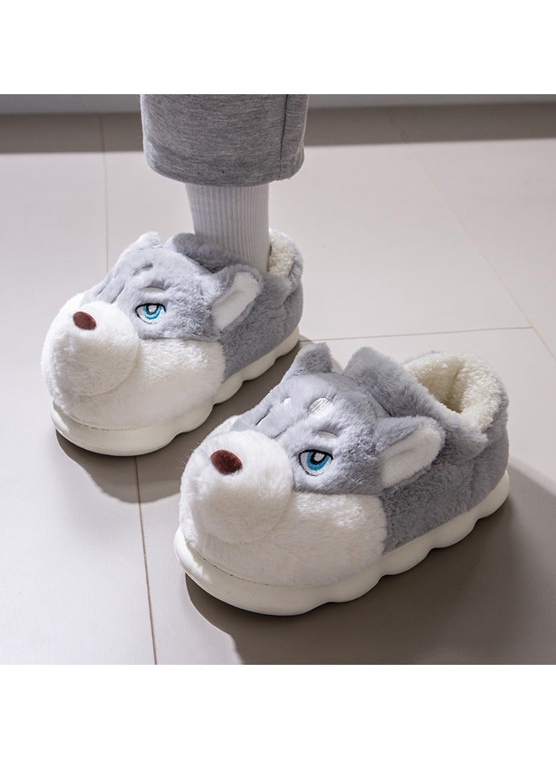 Style Plush Husky Slippers Cartoon Animal Slippers Anti Slip Slip-on House Shoes Comfortable Fuzzy Dog Slippers Cute for Autumn Winter
