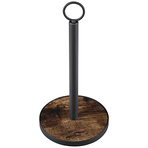 OROPY Paper Towel Holder Countertop with Heavy Duty Wood Base, Farmhouse Paper Towel Roll Stand for Kitchen Counter fits Standard and Jumbo Size Paper Towels (Brown) - Image 1