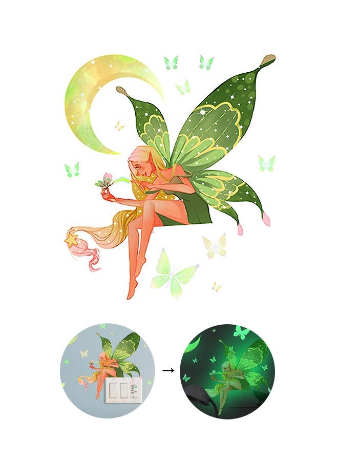erfly Fairy Luminous Wall Decal Sticker, Cartoon Princess Switch Decorative Sticker, Lovely Light Switch Wall Sticker (Green) - Image 1