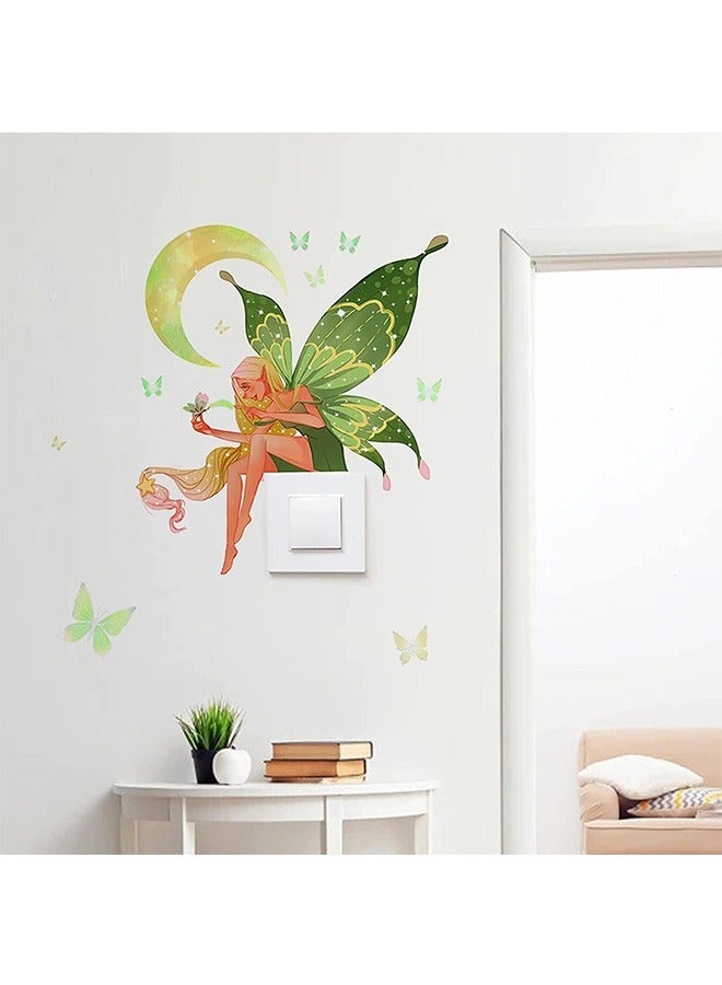 erfly Fairy Luminous Wall Decal Sticker, Cartoon Princess Switch Decorative Sticker, Lovely Light Switch Wall Sticker (Green) - Image 4