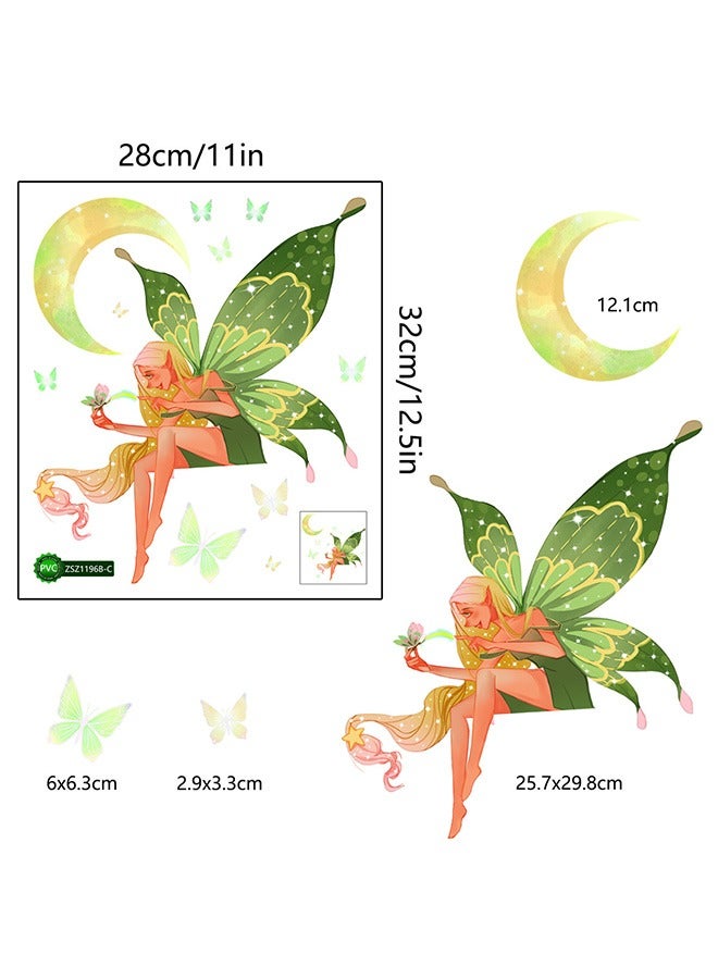 erfly Fairy Luminous Wall Decal Sticker, Cartoon Princess Switch Decorative Sticker, Lovely Light Switch Wall Sticker (Green) - Image 2