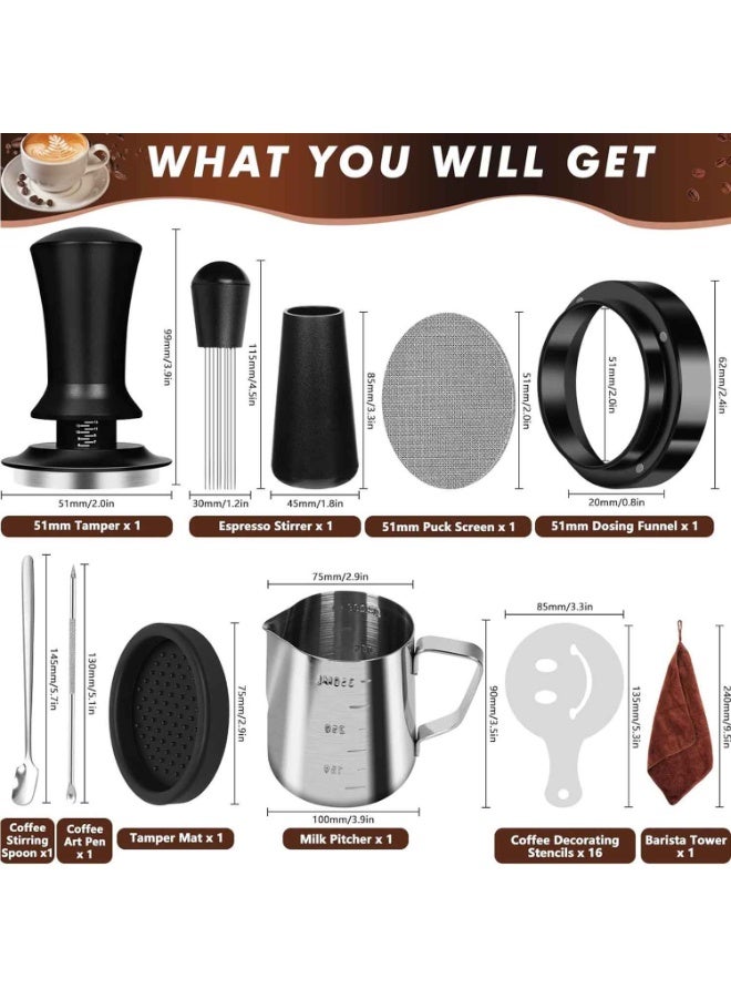 10pcs,Espresso Accessories Kit, Espresso Tamper Kit Coffee Tamper Set,51mm Espresso Tamper and WDT Tool, Espresso Dosing Funnel, Milk Frother Pitcher, Espresso Accessories for Barista Home Office - Image 2