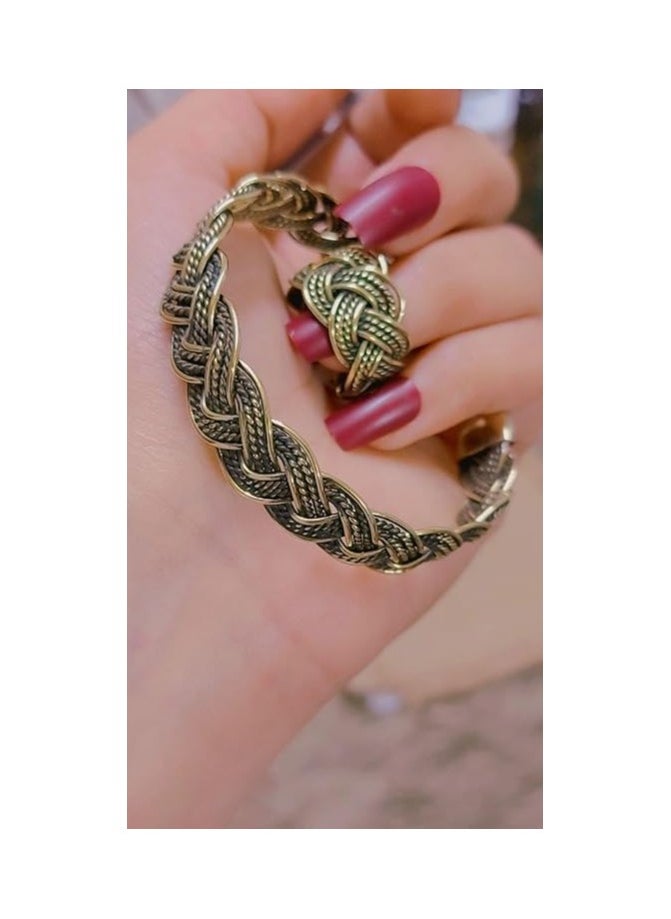 ماركة غير محددة طقم أسورة مع خاتم ضفيرة من النحاس الصافي للنساء والفتيات. من أنتيكا براند  - Image 5