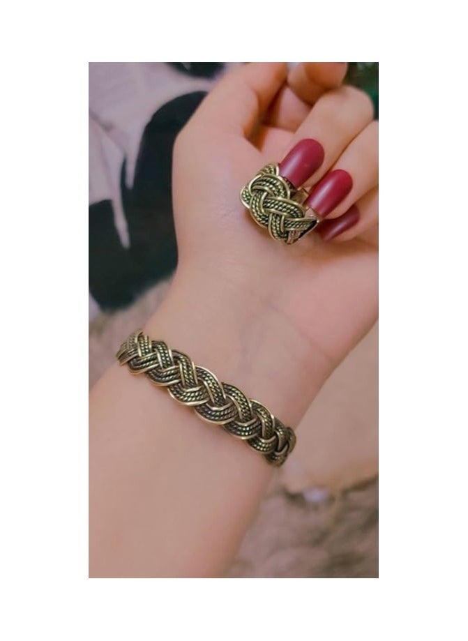 ماركة غير محددة طقم أسورة مع خاتم ضفيرة من النحاس الصافي للنساء والفتيات. من أنتيكا براند  - Image 4