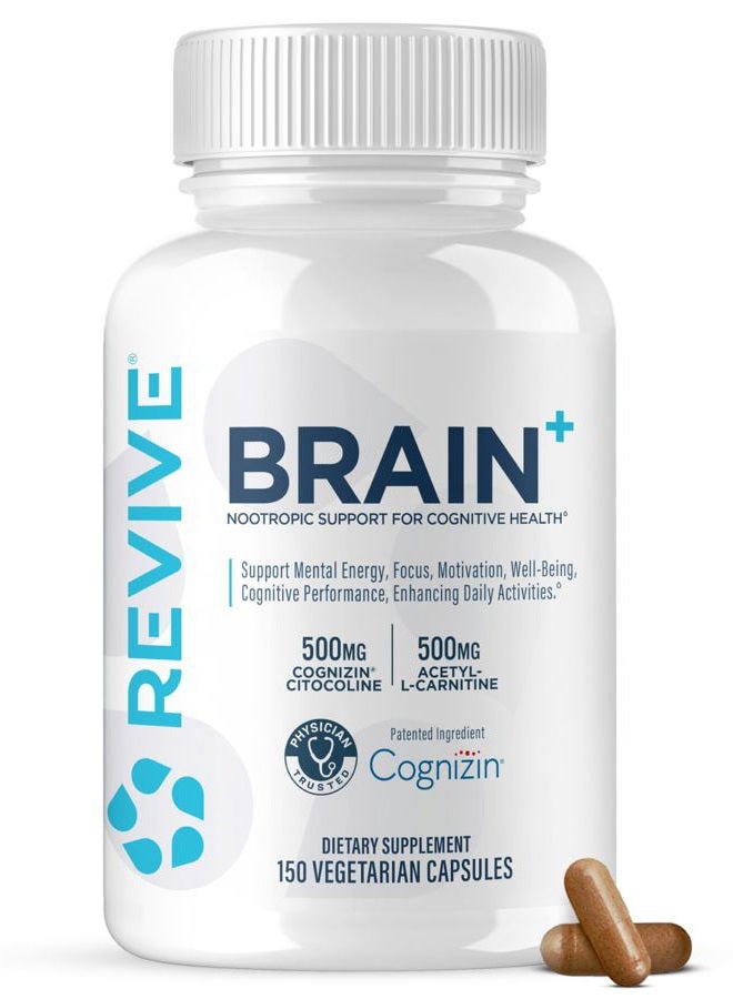 Revive MD Brain Supplements for Memory and Focus, Brain Plus, 150 Capsules - Stimulant Free Natural Supplement with No Fillers Supports Cognitive Function, Memory & Focus - Vegan, Gluten & Soy Free - Image 1
