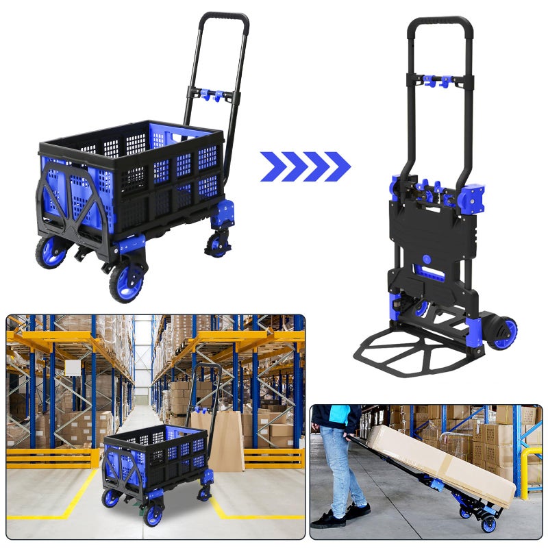 Oyoest 2 in 1 Folding Hand Truck with Folding Basket,Heavy Duty Hand Truck Dolly 330lbs Capacity with Telescoping Handle and Rubber Wheels,Portable Dolly Cart with Bungee Cords for Moving - Image 2