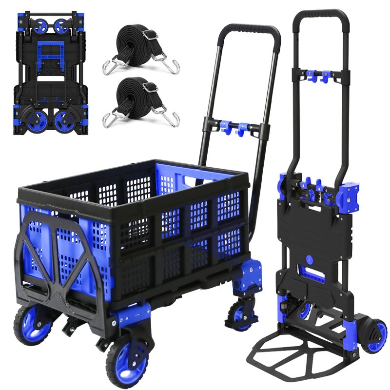 Oyoest 2 in 1 Folding Hand Truck with Folding Basket,Heavy Duty Hand Truck Dolly 330lbs Capacity with Telescoping Handle and Rubber Wheels,Portable Dolly Cart with Bungee Cords for Moving - Image 1
