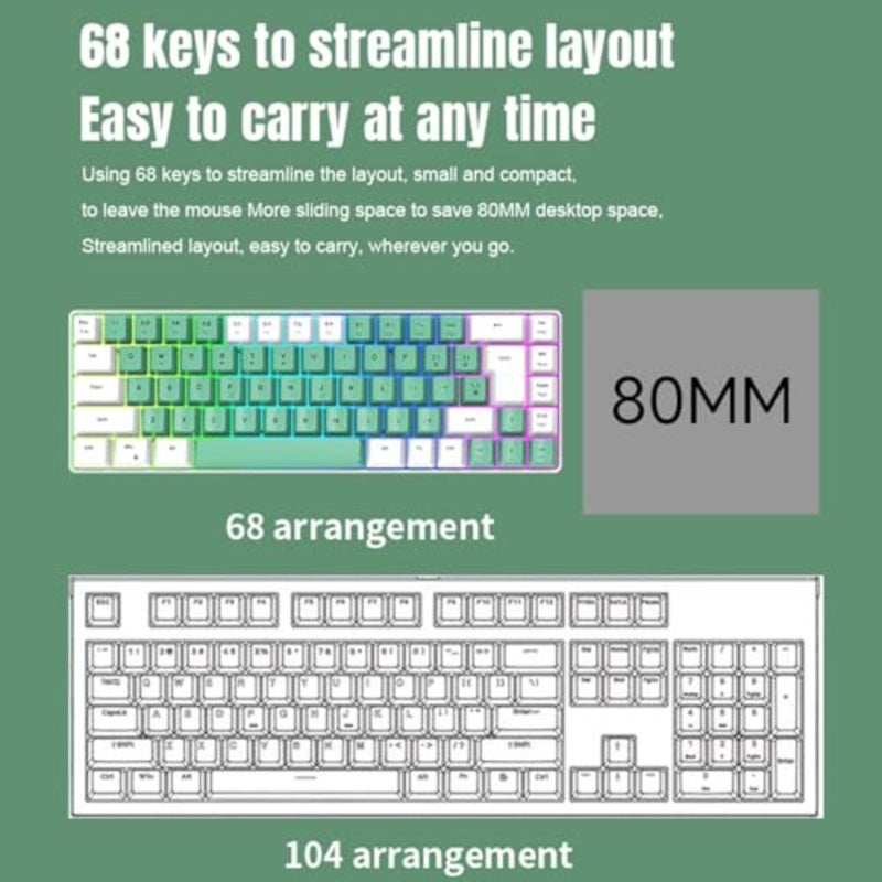 60% Wired Gaming Keyboard, 68 Keys RGB Backlit Compact Gaming Keyboard for PC Laptop, Multimedia Keys Mechanical Key Board for Travel, Business Trip, Easy to Carry White Green Color Block - Image 5