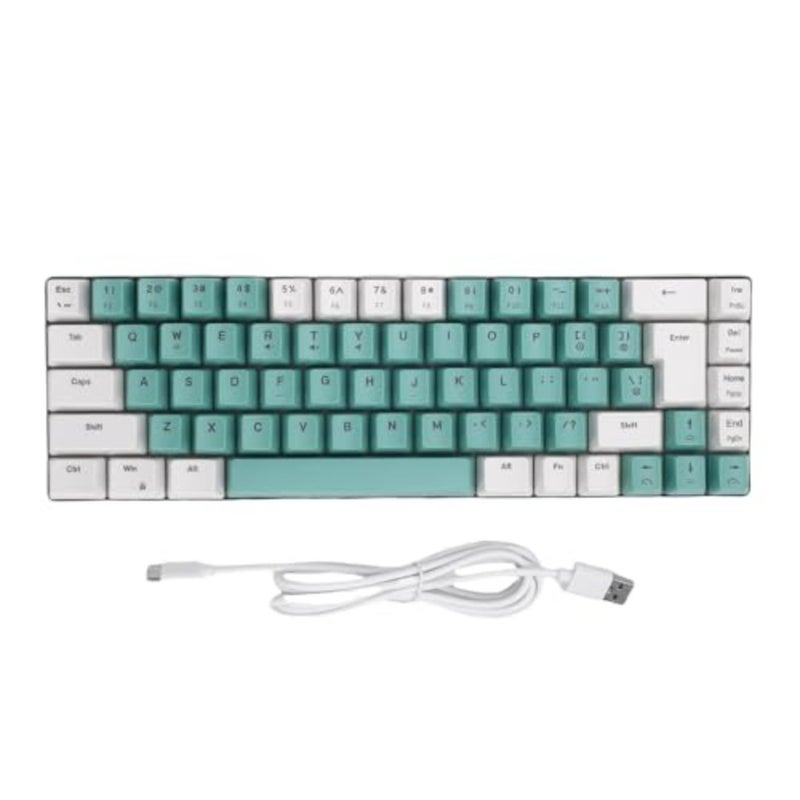60% Wired Gaming Keyboard, 68 Keys RGB Backlit Compact Gaming Keyboard for PC Laptop, Multimedia Keys Mechanical Key Board for Travel, Business Trip, Easy to Carry White Green Color Block - Image 1