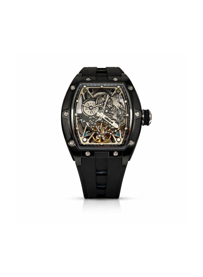 TOMRICH Phantom Skeleton Automatic Watch for Men – Luxury Tonneau Dial, Black Silicone Strap, Stainless Steel Case, 3ATM Water Resistant - Image 1