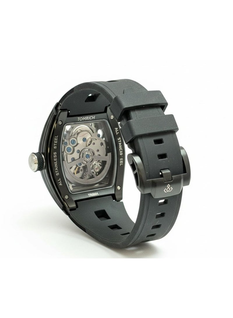 TOMRICH Phantom Skeleton Automatic Watch for Men – Luxury Tonneau Dial, Black Silicone Strap, Stainless Steel Case, 3ATM Water Resistant - Image 4