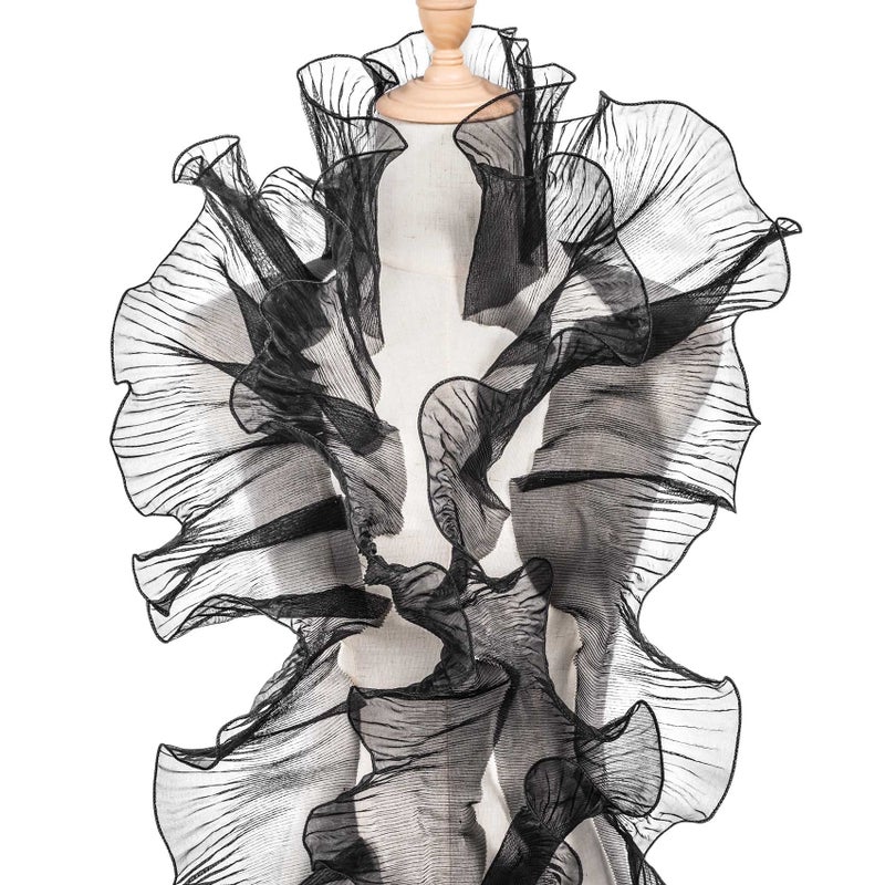 OIIKI Ruffle Pleated Organza Lace Trims 5 Yards Black Organza Chiffon Ruffled Fabric Trim Tulle Ruffle Lace Border for Craft Sewing Dress Bag Decoration Applique Trimming