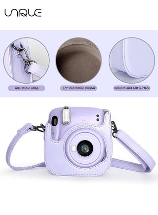 حقيبة كاميرا متوافقة مع Instax Mini 12 ، حقيبة واقية من جلد PU مع جيب وحزام كتف قابل للتعديل (أرجواني) - view 3