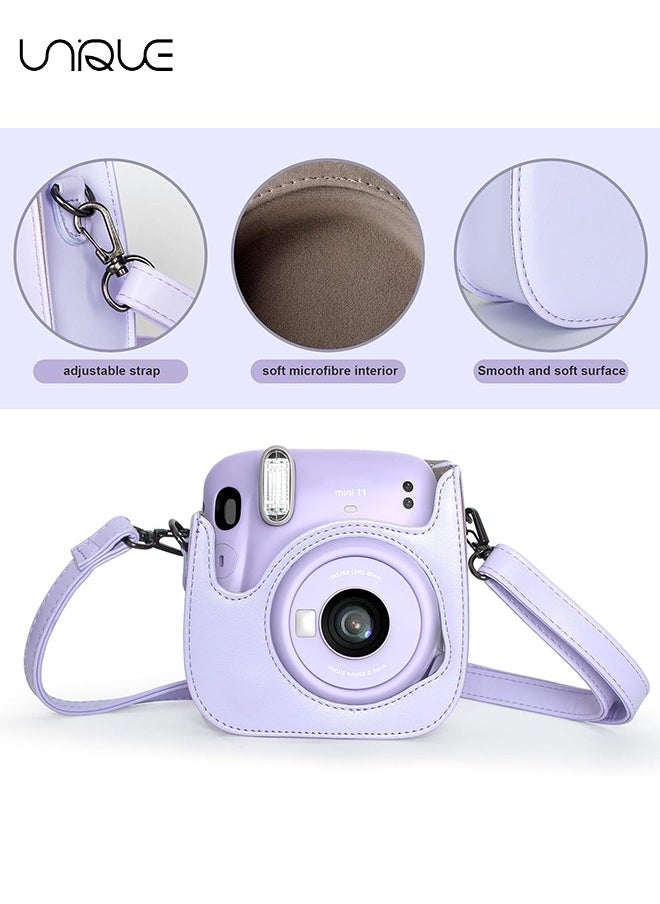 يونيك - حقيبة كاميرا متوافقة مع Instax Mini 12 ، حقيبة واقية من جلد PU مع جيب وحزام كتف قابل للتعديل (أرجواني) - Image 1