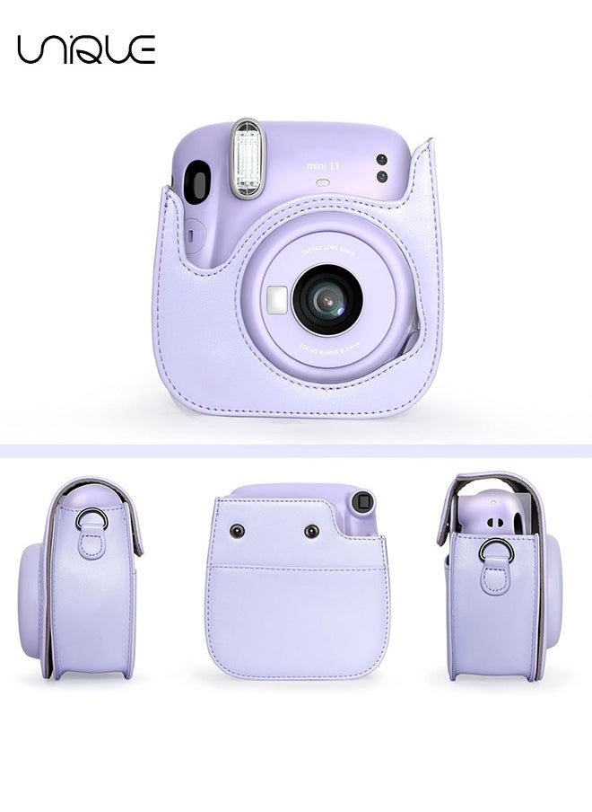 يونيك - حقيبة كاميرا متوافقة مع Instax Mini 12 ، حقيبة واقية من جلد PU مع جيب وحزام كتف قابل للتعديل (أرجواني) - Image 1