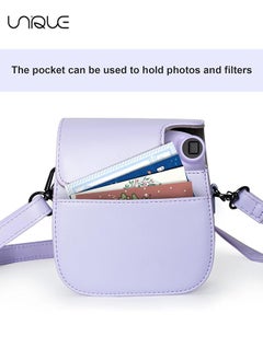 يونيك حقيبة كاميرا متوافقة مع Instax Mini 12 ، حقيبة واقية من جلد PU مع جيب وحزام كتف قابل للتعديل (أرجواني)  - Image 5