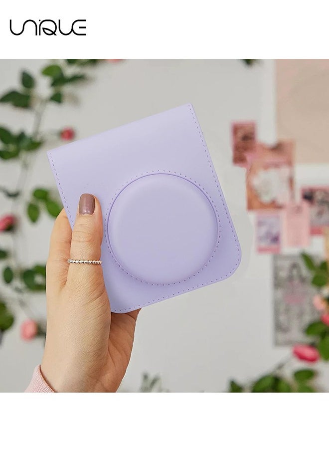 يونيك - حقيبة كاميرا متوافقة مع Instax Mini 12 ، حقيبة واقية من جلد PU مع جيب وحزام كتف قابل للتعديل (أرجواني) - Image 1