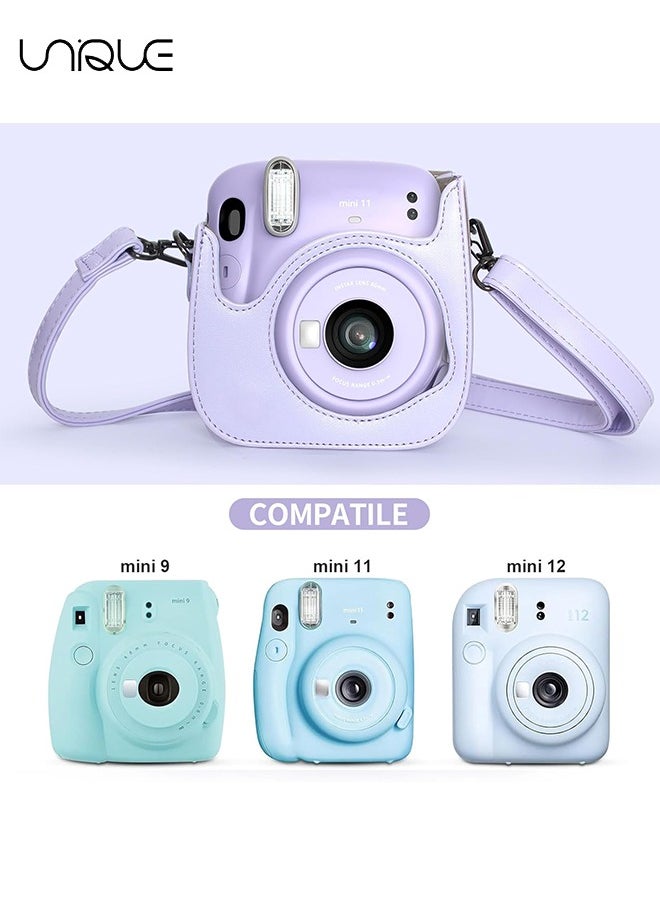 يونيك - حقيبة كاميرا متوافقة مع Instax Mini 12 ، حقيبة واقية من جلد PU مع جيب وحزام كتف قابل للتعديل (أرجواني) - Image 1