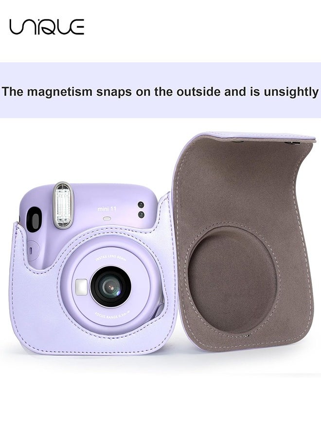 يونيك - حقيبة كاميرا متوافقة مع Instax Mini 12 ، حقيبة واقية من جلد PU مع جيب وحزام كتف قابل للتعديل (أرجواني) - Image 1