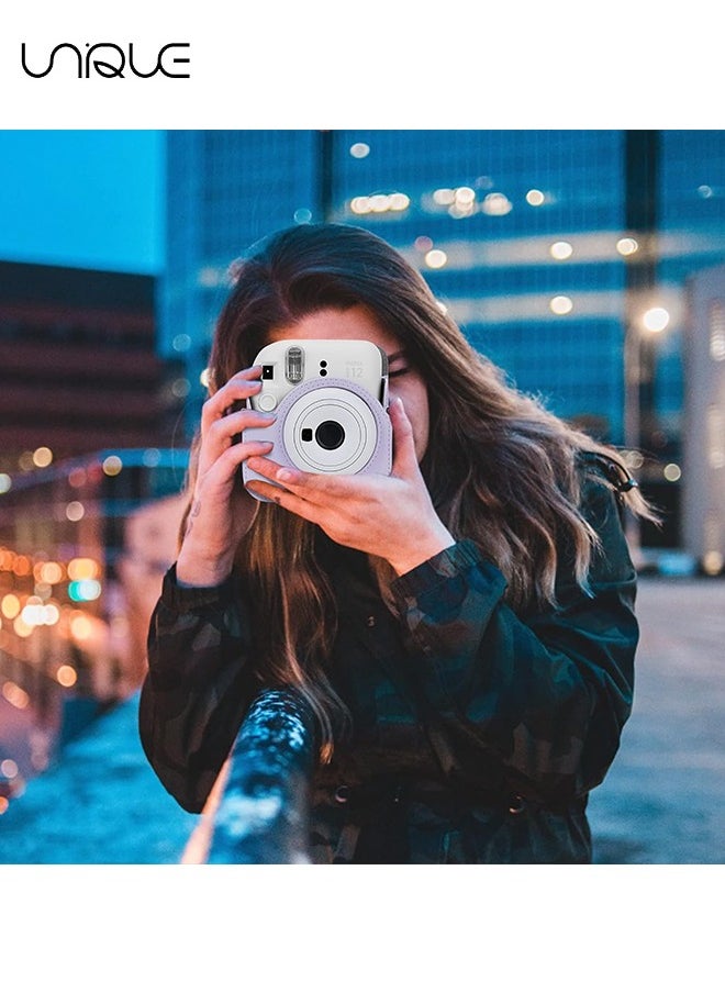 يونيك - حقيبة كاميرا متوافقة مع Instax Mini 12 ، حقيبة واقية من جلد PU مع جيب وحزام كتف قابل للتعديل (أرجواني) - Image 1