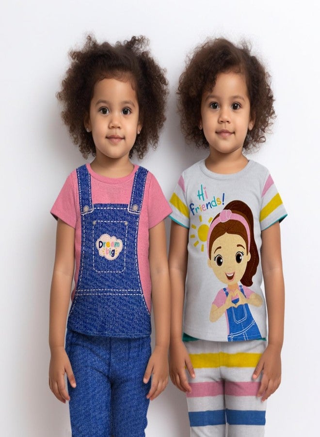 Ms. Rachel Kids Pajama Set - 2 Piece Cozy Girls Boys Pjs, Short Sleeve & Shorts Matching For Toddler Kids - Official Product, Pink White, 12 months - Image 2