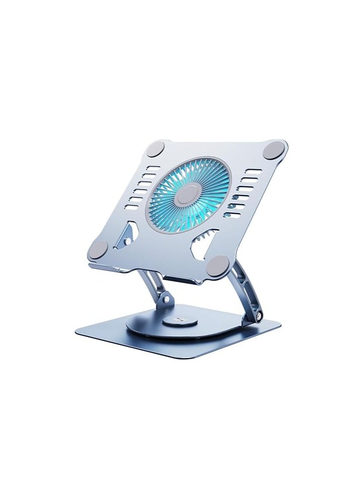 Generic 360° Rotating Laptop Cooling Stand with 3-Speed Fan – Adjustable Height Aluminum Stand for 10 to 15-Inch Laptops – Blue-Gray  - Image 1