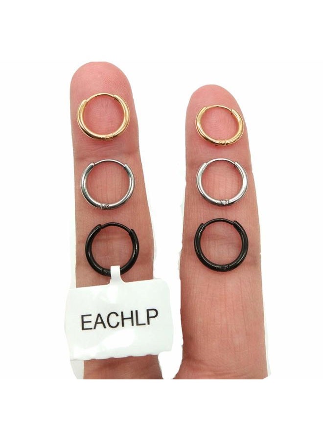 EACHLP Gold Silver Black Plated Stainless Steel Endless Cartilage Hoops 9MM Tiny Sleeper Thin Hoop Earrings for Boy&Girl Nose Ring Helix Septum Daith Lobe Tragus Rook Second Third Hole Body Piercing - Image 1