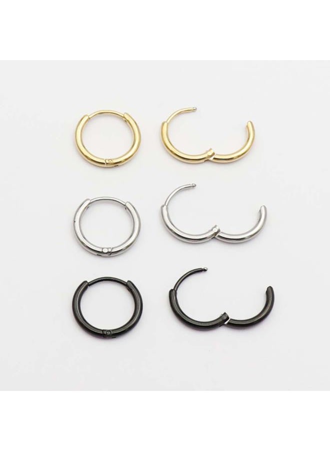 EACHLP Gold Silver Black Plated Stainless Steel Endless Cartilage Hoops 9MM Tiny Sleeper Thin Hoop Earrings for Boy&Girl Nose Ring Helix Septum Daith Lobe Tragus Rook Second Third Hole Body Piercing - Image 2