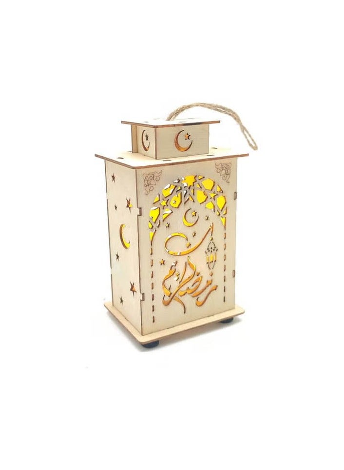 co arma Ramadan Lantern Wooden with LED Light Beige 15cm - Image 2