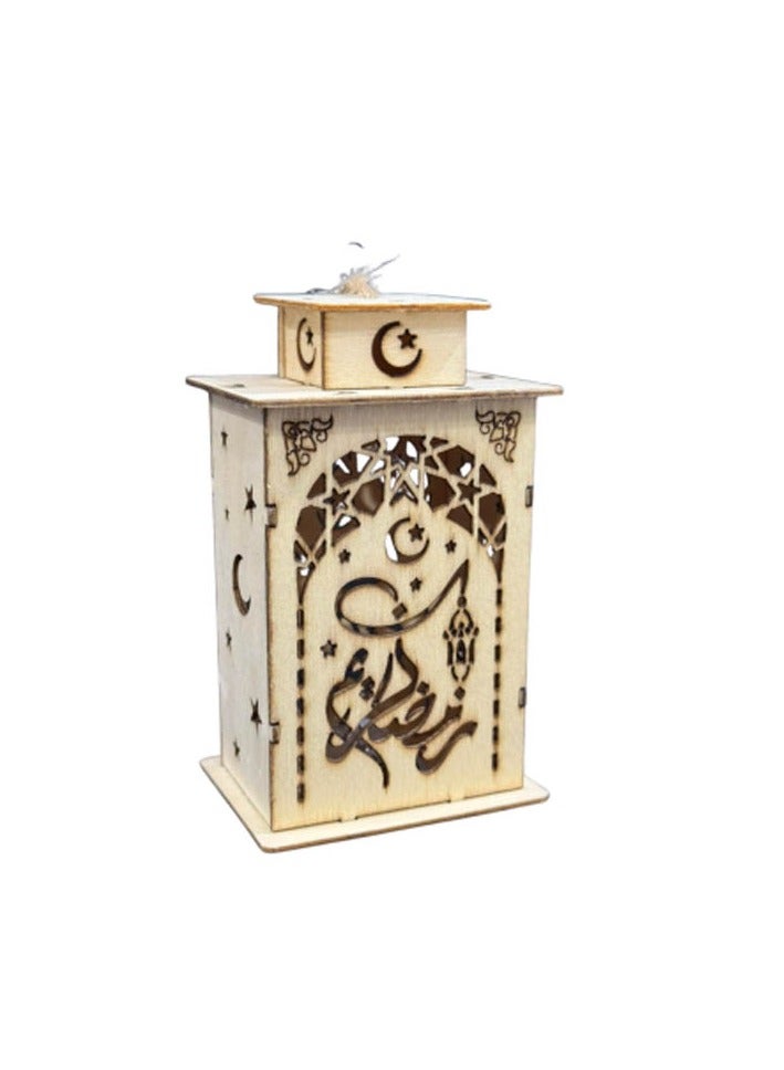 co arma Ramadan Lantern Wooden with LED Light Beige 15cm - Image 3