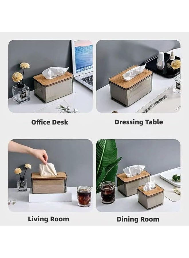 Generic Tissue Box Cover Holder, Minimalist Transparent Tissue Dispenser Box with Bamboo Lid, Rectangle Dryer Sheet Dispenser Holder, Facial Tissue Holder for Bathroom Living Room Bedroom (Large) - Image 5