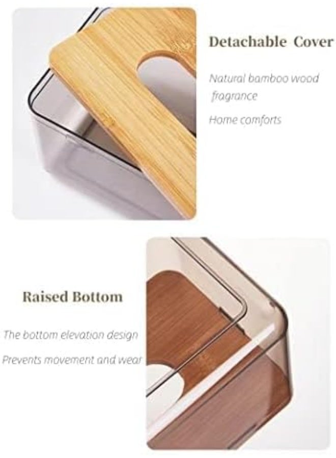 Generic Tissue Box Cover Holder, Minimalist Transparent Tissue Dispenser Box with Bamboo Lid, Rectangle Dryer Sheet Dispenser Holder, Facial Tissue Holder for Bathroom Living Room Bedroom (Large) - Image 3