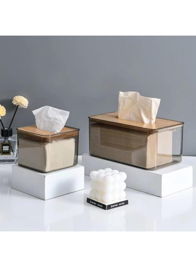 Generic Tissue Box Cover Holder, Minimalist Transparent Tissue Dispenser Box with Bamboo Lid, Rectangle Dryer Sheet Dispenser Holder, Facial Tissue Holder for Bathroom Living Room Bedroom (Large) - Image 2