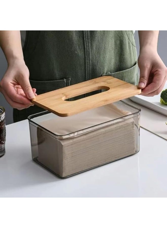 Generic Tissue Box Cover Holder, Minimalist Transparent Tissue Dispenser Box with Bamboo Lid, Rectangle Dryer Sheet Dispenser Holder, Facial Tissue Holder for Bathroom Living Room Bedroom (Large) - Image 4