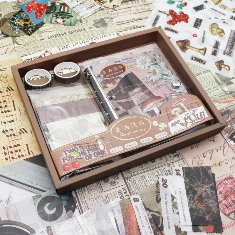 GLADBACK (346 قطعة) مجموعة دفتر ملاحظات ورقية ومجموعة قصاصات مع مستلزمات تزيين إبداعية، قرطاسية، ملصقات، دفتر A6 مع صفحات مشبكة هدية للبنات (دفتر قصاصات بني من مكتب البريد) - Image 2