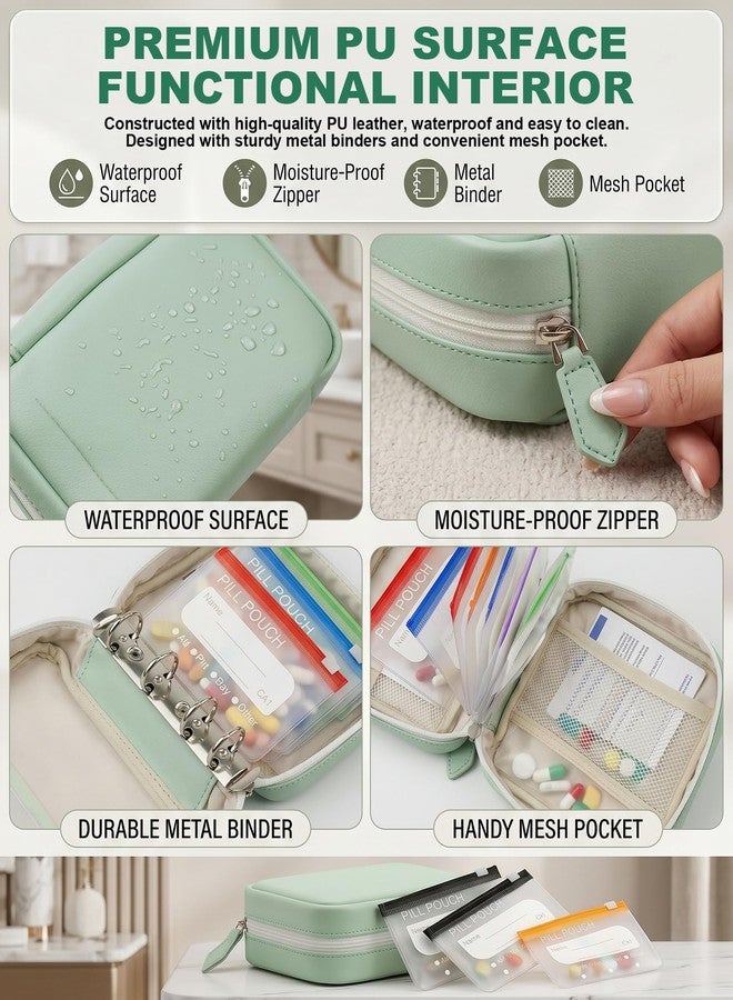 A8 Waterproof Pill Pouch Set, Large Weekly Pill Organizer with 14 Color-Coded Medicine Pouches, Reusable Large Medicine Organizer for Travel, 7 Day Portable Medicine Pill Case (Green) - Image 4