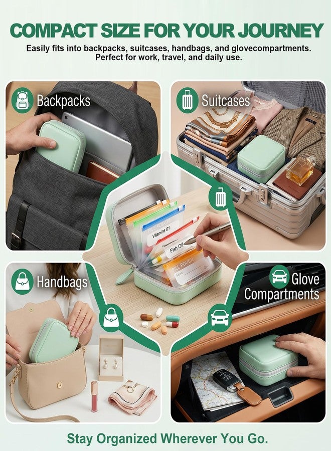 A8 Waterproof Pill Pouch Set, Large Weekly Pill Organizer with 14 Color-Coded Medicine Pouches, Reusable Large Medicine Organizer for Travel, 7 Day Portable Medicine Pill Case (Green) - Image 5
