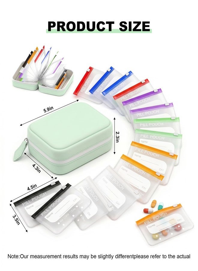 A8 Waterproof Pill Pouch Set, Large Weekly Pill Organizer with 14 Color-Coded Medicine Pouches, Reusable Large Medicine Organizer for Travel, 7 Day Portable Medicine Pill Case (Green) - Image 2