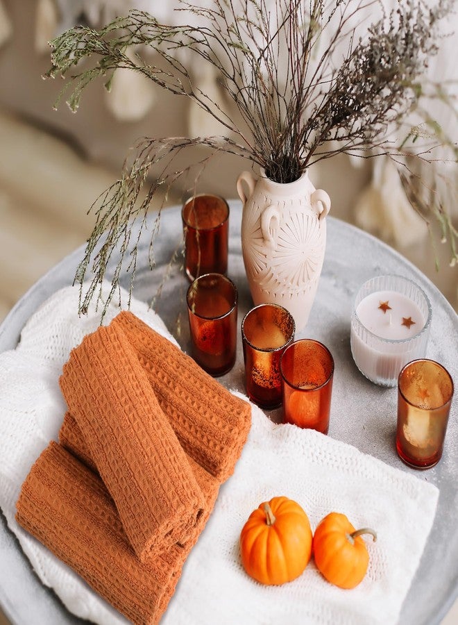 Mindsoft مجموعة من 4 من مناشف اليد بلون برتقالي محترق بنمط مخطط الوافل 100% قطن مناشف يد ناعمة للحمام 13 × 29 بوصة مناشف غسيل ماصة للحمام والمطبخ - Image 5