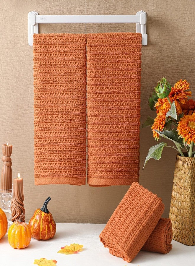 Mindsoft مجموعة من 4 من مناشف اليد بلون برتقالي محترق بنمط مخطط الوافل 100% قطن مناشف يد ناعمة للحمام 13 × 29 بوصة مناشف غسيل ماصة للحمام والمطبخ - Image 1