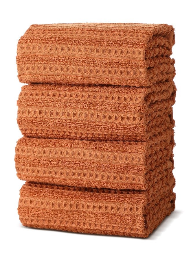 Mindsoft مجموعة من 4 من مناشف اليد بلون برتقالي محترق بنمط مخطط الوافل 100% قطن مناشف يد ناعمة للحمام 13 × 29 بوصة مناشف غسيل ماصة للحمام والمطبخ - Image 2