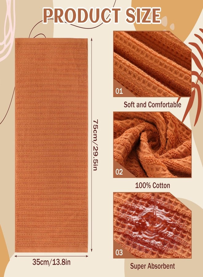 Mindsoft مجموعة من 4 من مناشف اليد بلون برتقالي محترق بنمط مخطط الوافل 100% قطن مناشف يد ناعمة للحمام 13 × 29 بوصة مناشف غسيل ماصة للحمام والمطبخ - Image 3