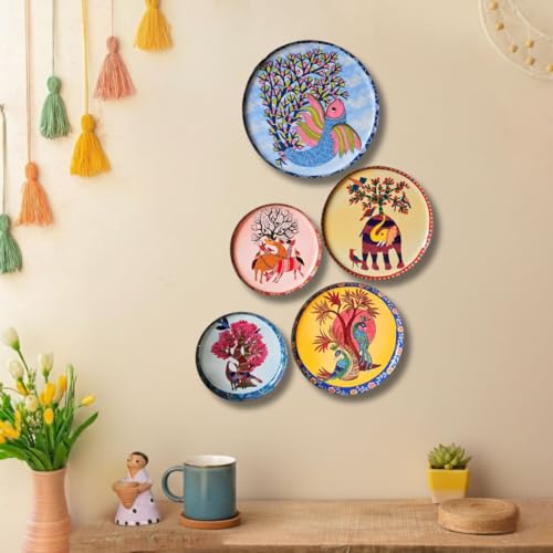 RITUALISTIC Gondh Wall Plates for home decoration | Wall decor items for living room | Metal Wall décor | Gift items | wall art | wall showpiece|Home Décor Gift Items | Set of 5 plates - Image 1
